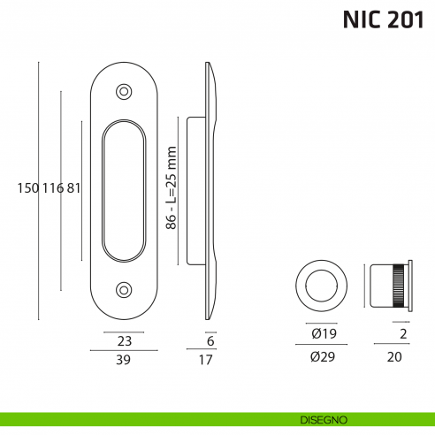 Kit ovale cieco + trascinatore NIC 201 disegno