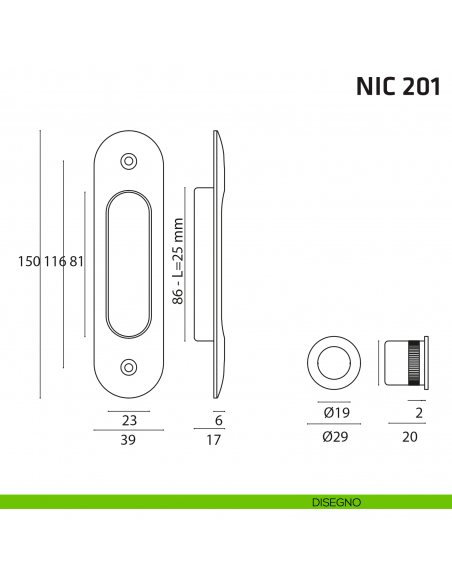 Kit ovale cieco + trascinatore NIC 201 disegno