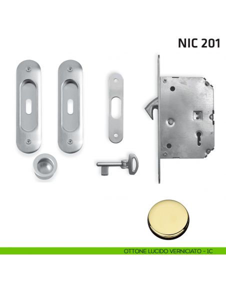 Kit ovale foro chiave con chiave, trascinatore e serratura NIC 201 ottone lucido verniciato