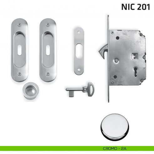 Kit ovale foro chiave con chiave, trascinatore e serratura NIC 201 cromo lucido