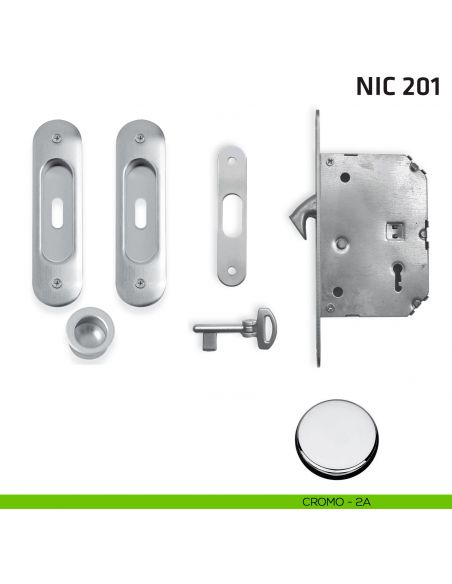 Kit ovale foro chiave con chiave, trascinatore e serratura NIC 201 cromo lucido