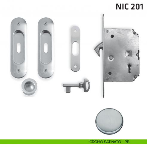 Kit ovale foro chiave con chiave, trascinatore e serratura NIC 201 cromo satinato