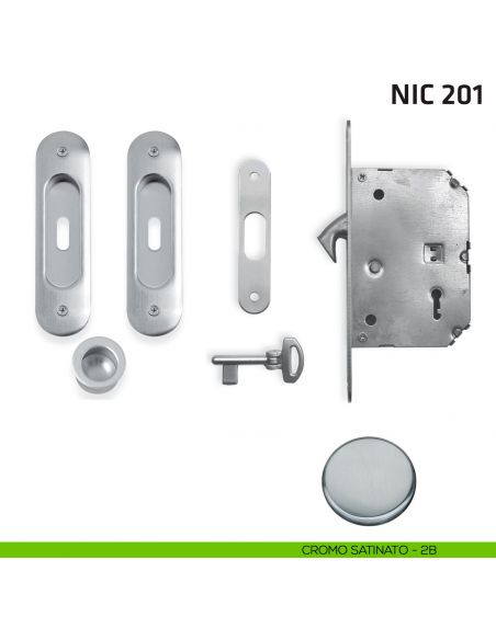 Kit ovale foro chiave con chiave, trascinatore e serratura NIC 201 cromo satinato