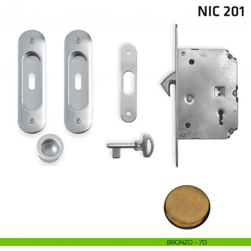Kit ovale foro chiave con chiave, trascinatore e serratura NIC 201 bronzo