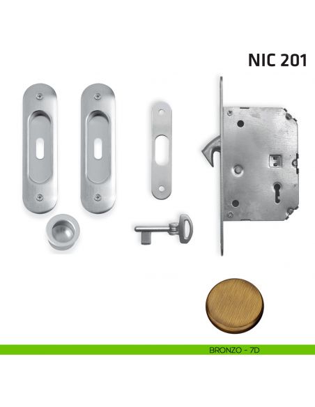 Kit ovale foro chiave con chiave, trascinatore e serratura NIC 201 bronzo