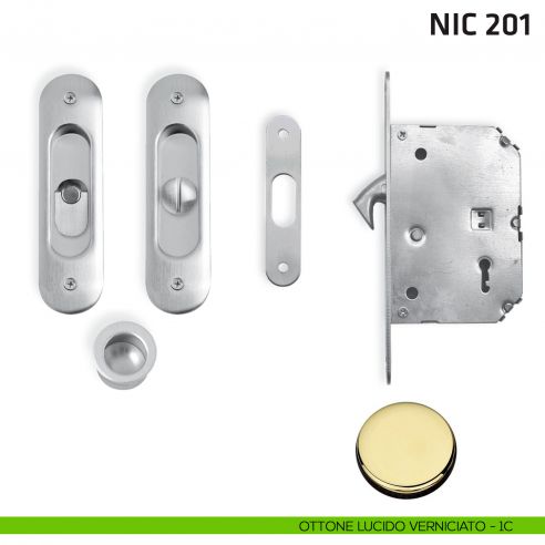 Kit ovale con nottolino + taglio vite con trascinatore e serratura NIC 201 ottone lucido verniciato