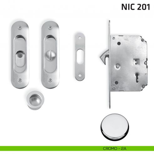 Kit ovale con nottolino + taglio vite con trascinatore e serratura NIC 201 cromo lucido