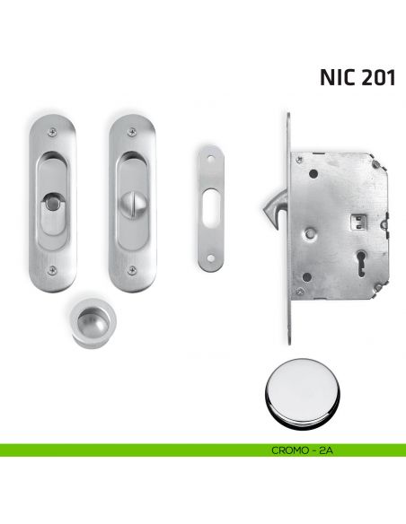 Kit ovale con nottolino + taglio vite con trascinatore e serratura NIC 201 cromo lucido