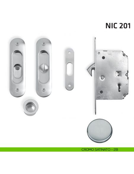 Kit ovale con nottolino + taglio vite con trascinatore e serratura NIC 201 cromo satinato