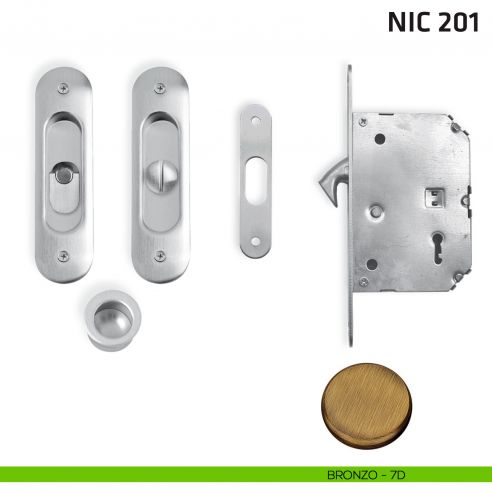 Kit ovale con nottolino + taglio vite con trascinatore e serratura NIC 201 bronzo