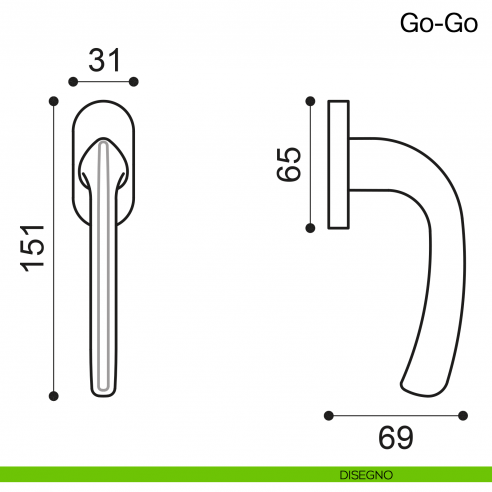 Maniglia martellina DK per finestra Go-Go Manital - disegno