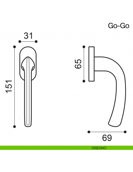 Maniglia martellina DK per finestra Go-Go Manital - disegno
