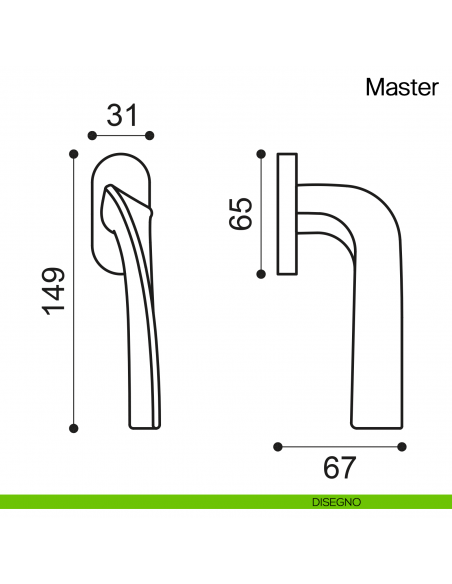 Maniglia martellina DK per finestra Master Manital - disegno