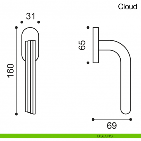 Maniglia martellina DK per finestra Cloud Manital - disegno