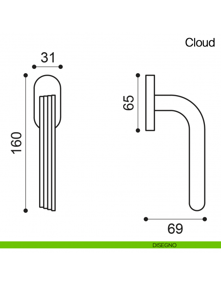 Maniglia martellina DK per finestra Cloud Manital - disegno