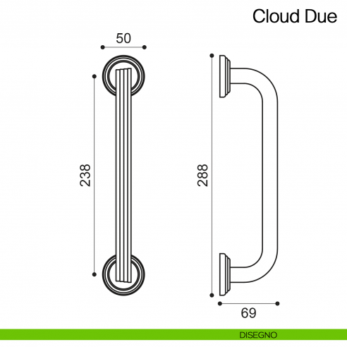Maniglione per porta Cloud Due Manital con rosette - disegno