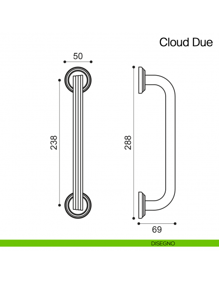 Maniglione per porta Cloud Due Manital con rosette - disegno