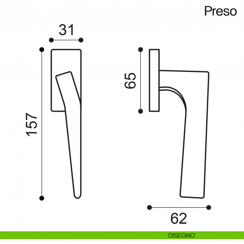 Maniglia martellina DK per finestra Preso Manital - disegno