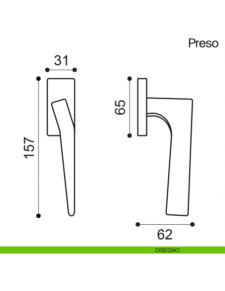 Maniglia martellina DK per finestra Preso Manital - disegno
