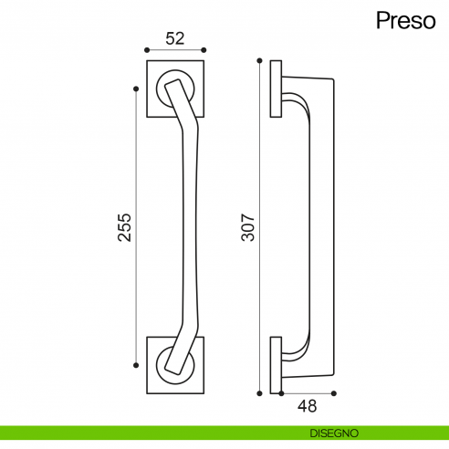 Maniglione per porta Preso Manital con rosette - disegno