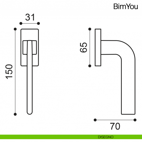 Maniglia martellina DK per finestra Bimyou Manital - disegno