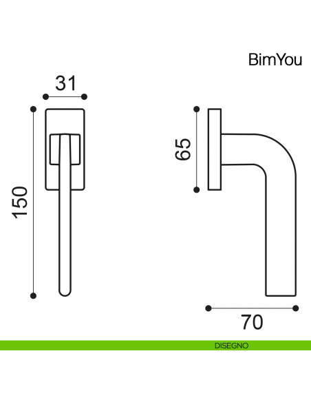Maniglia martellina DK per finestra Bimyou Manital - disegno