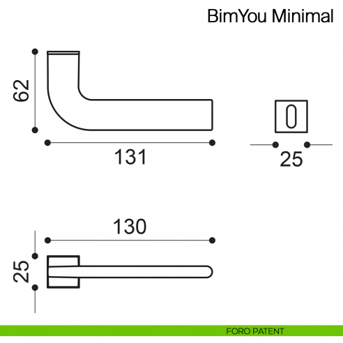 Maniglia per porta Bimyou Minimal Manital con rosetta minimale - foro patent