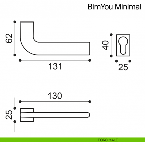Maniglia per porta Bimyou Minimal Manital con rosetta minimale - foro yale