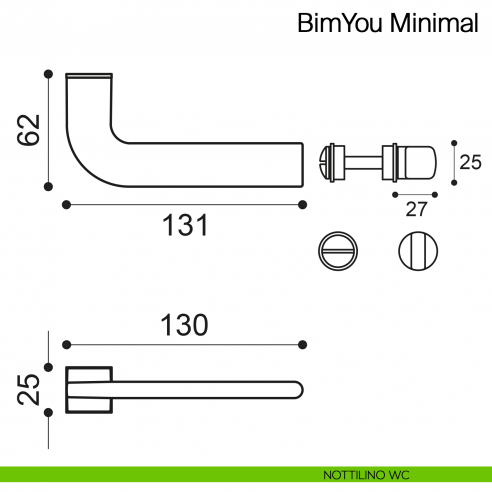 Maniglia per porta Bimyou Minimal Manital con rosetta minimale - nottolino wc