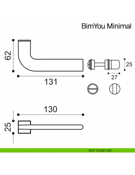 Maniglia per porta Bimyou Minimal Manital con rosetta minimale - nottolino wc