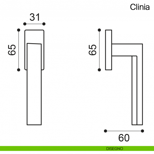 Maniglia martellina DK per finestra Clinia Manital - disegno
