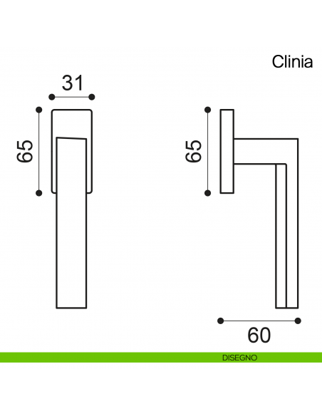 Maniglia martellina DK per finestra Clinia Manital - disegno