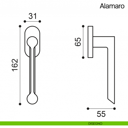 Maniglia martellina DK per finestra Alamaro Manital - disegno