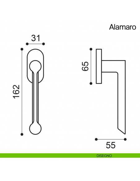 Maniglia martellina DK per finestra Alamaro Manital - disegno