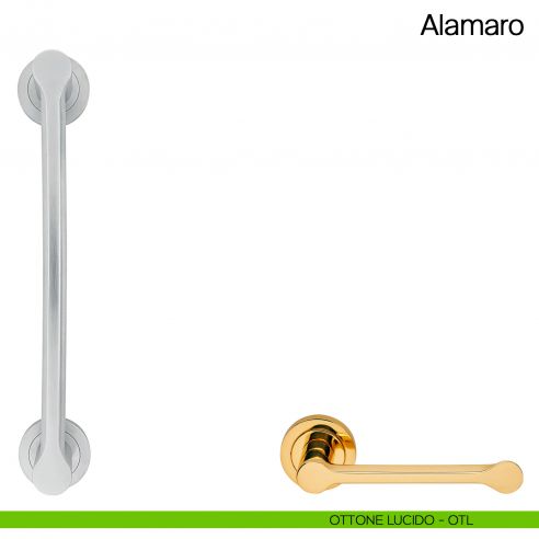 Maniglione per porta Alamaro Manital con rosette - ottone lucido