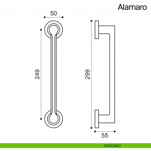 Maniglione per porta Alamaro Manital con rosette - disegno