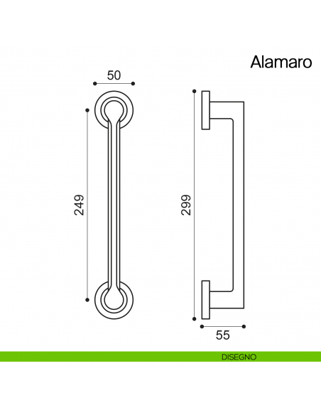 Maniglione per porta Alamaro Manital con rosette - disegno