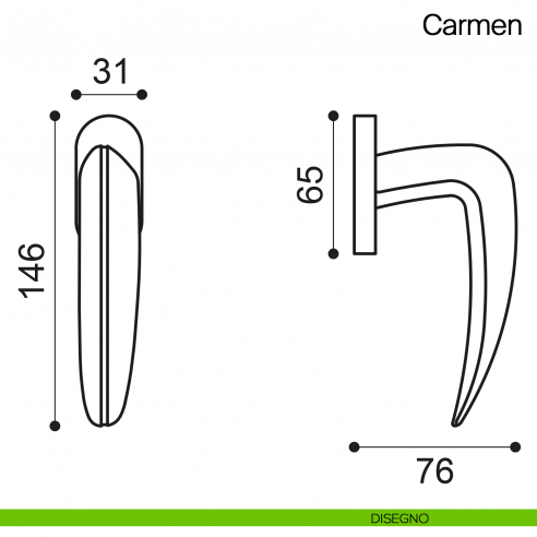 Maniglia martellina DK per finestra Carmen Manital - disegno