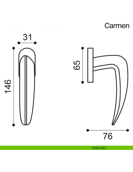 Maniglia martellina DK per finestra Carmen Manital - disegno
