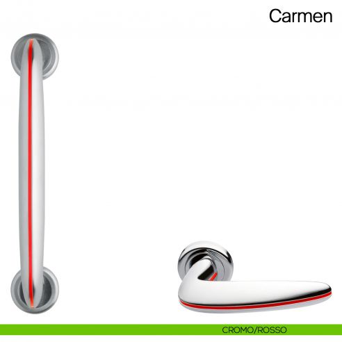 Maniglione per porta Carmen Manital con rosette - cromato/rosso