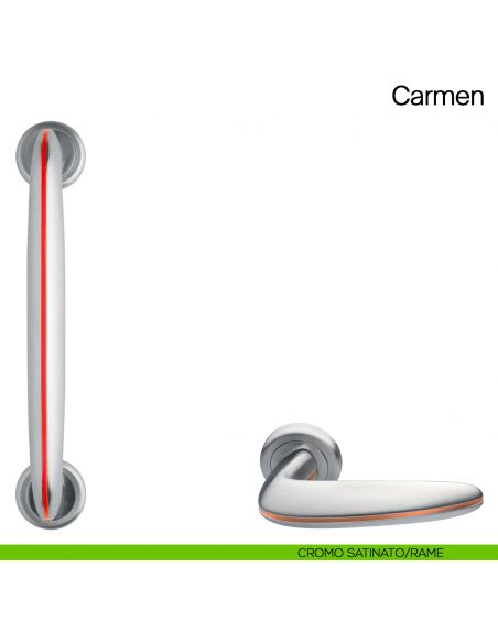 Maniglione per porta Carmen Manital con rosette - cromato satinato/rame