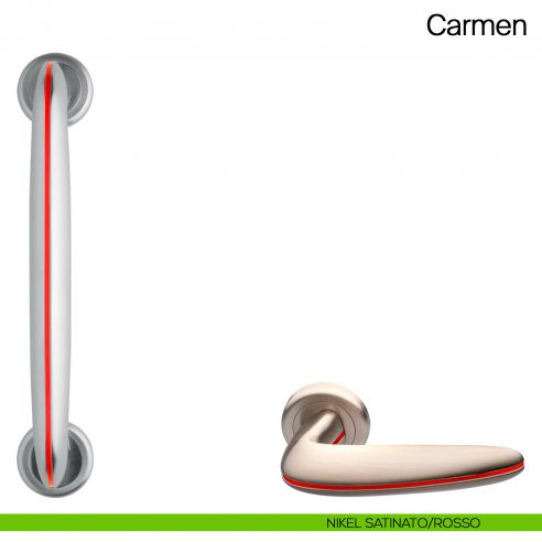 Maniglione per porta Carmen Manital con rosette - nikel satinato/rosso