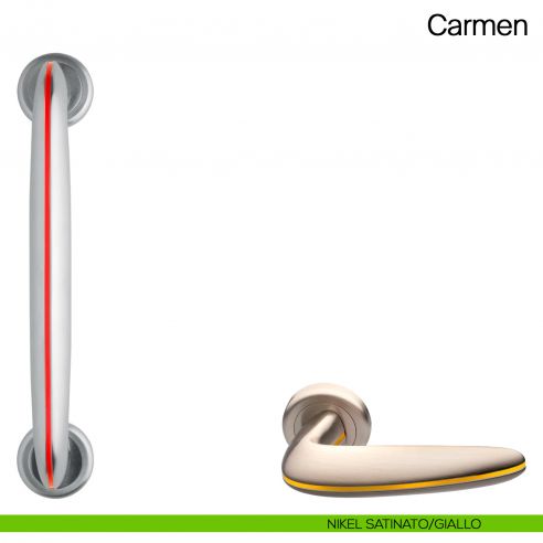 Maniglione per porta Carmen Manital con rosette nikel satinato/giallo