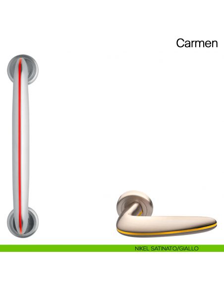 Maniglione per porta Carmen Manital con rosette nikel satinato/giallo