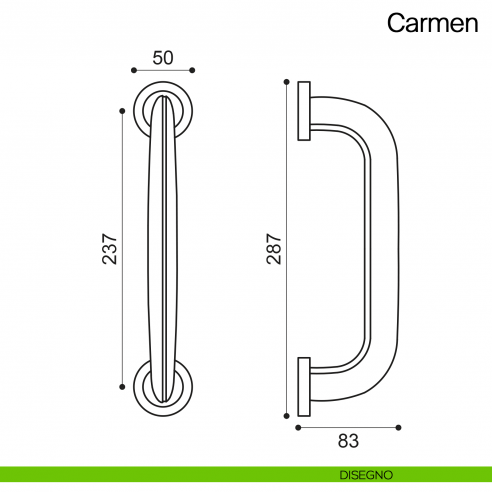 Maniglione per porta Carmen Manital con rosette - disegno