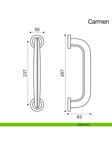 Maniglione per porta Carmen Manital con rosette - disegno
