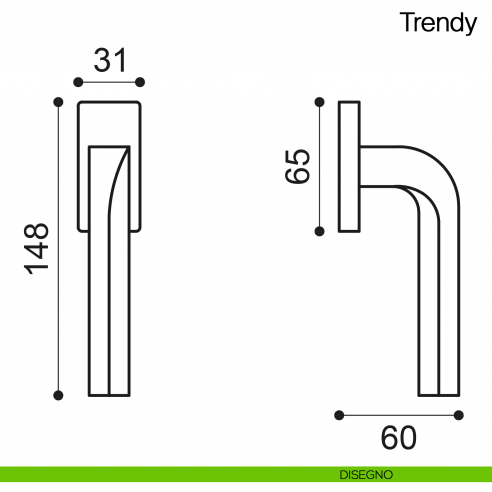 Maniglia martellina DK per finestra Trendy Manital - disegno