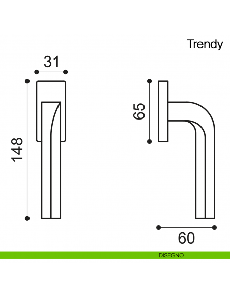 Maniglia martellina DK per finestra Trendy Manital - disegno