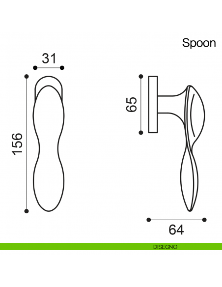 Maniglia martellina DK per finestra Spoon Manital - disegno