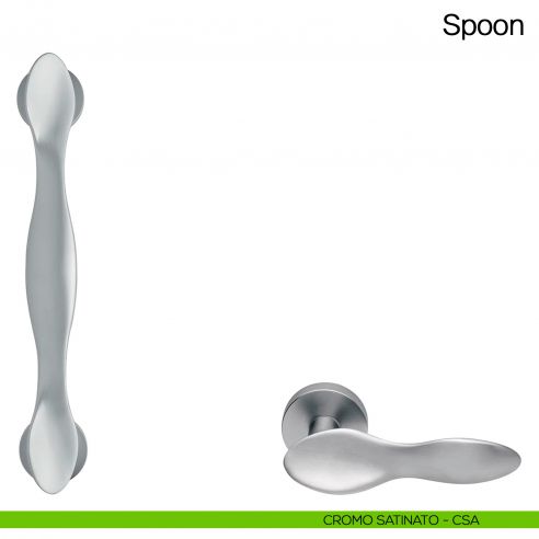 Maniglione per porta Spoon Manital con rosette - cromato satinato